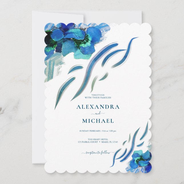 Greenery Blue Iris Blume Botanische Hochzeit Einladung (Vorderseite)