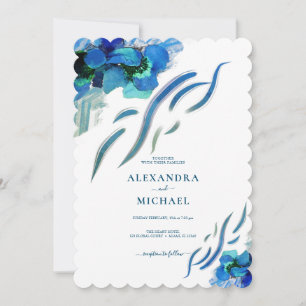 Greenery Blue Iris Blume Botanische Hochzeit Einladung