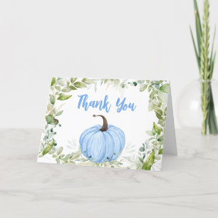 Greenery Blue Pumpkin Baby Shower Dankeskarte