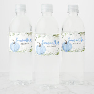 Greenery Blue Pumpkin Baby Shower Wasserflaschenetikett