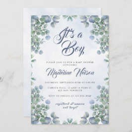 Greenery Blue Watercolor The a Boy Baby Shower Einladung