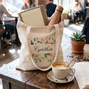 Greenery Blush Pink Aquarell Blumenmädchen Tragetasche