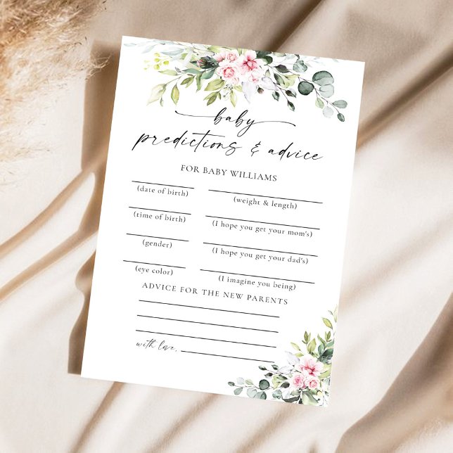 Greenery Blush Pink Baby Shower Predictions Card (Von Creator hochgeladen)