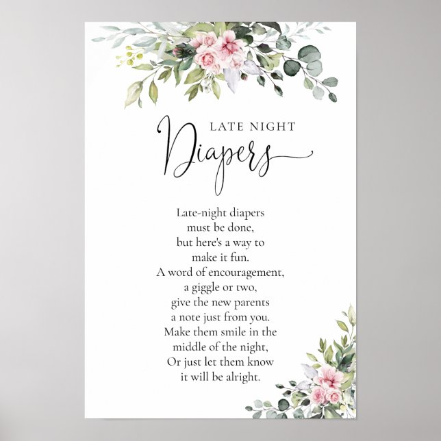Greenery Blush Pink Babydusche Poster (Vorne)