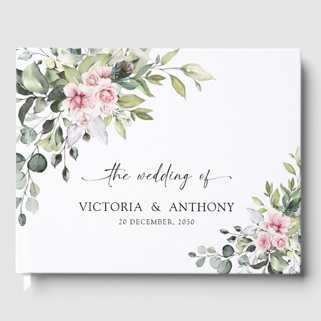 Greenery Blush Pink Wedding Guest Book Gästebuch (Vorderseite)