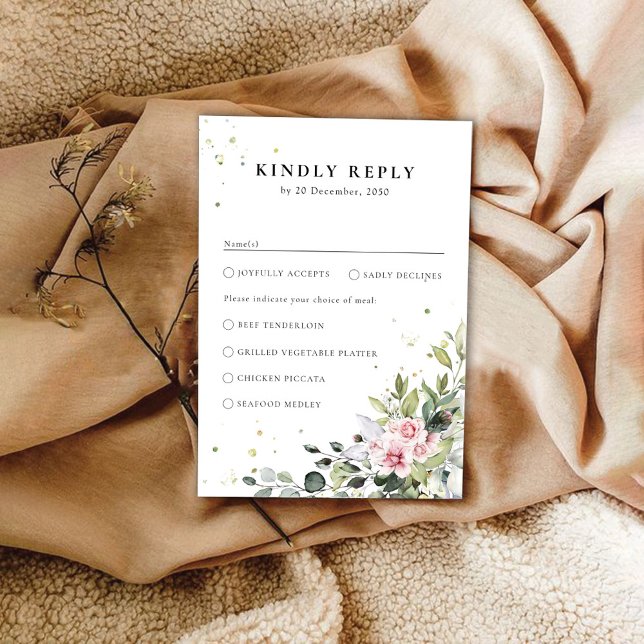 Greenery Blush Pink Wedding RSVP Card (Von Creator hochgeladen)