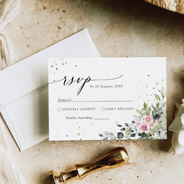 Greenery Blush Pink Wedding RSVP Card Karte (Von Creator hochgeladen)