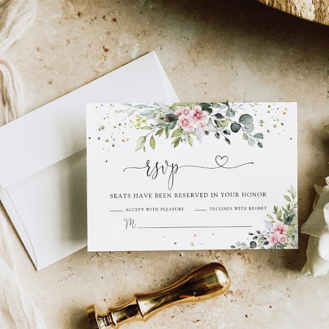 Greenery Blush Pink Wedding RSVP Card Karte (Von Creator hochgeladen)