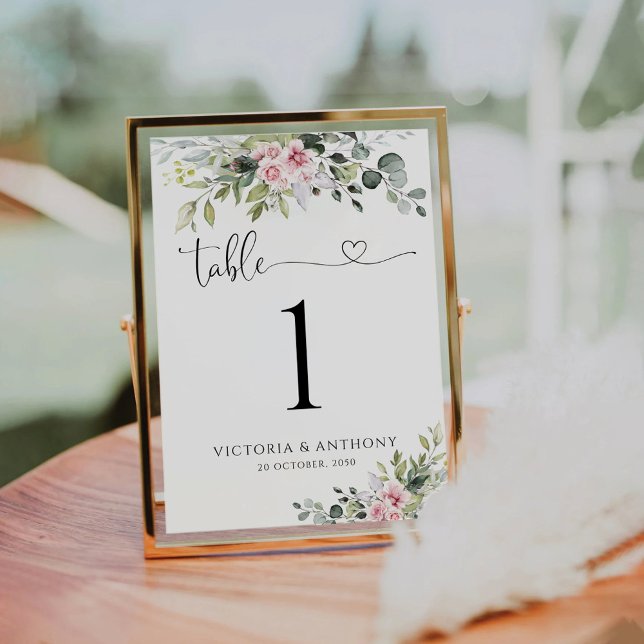 Greenery Blush Pink Wedding Tischnummern (Von Creator hochgeladen)