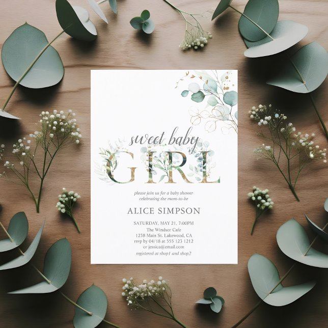 Greenery Boho Eucalyptus Baby Girl Shower Einladungspostkarte (Von Creator hochgeladen)
