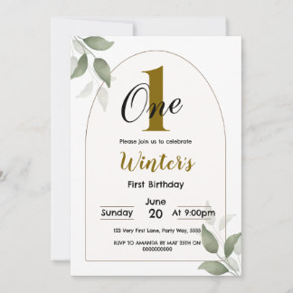 Greenery Boho First Birthday Neutral Boy Girl Invi Einladung
