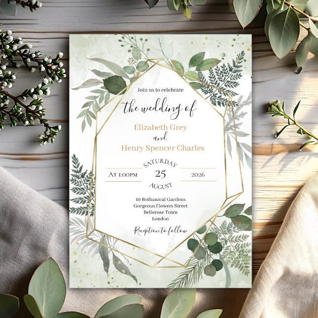 Greenery boho gold geometric watercolour wedding einladung (Von Creator hochgeladen)