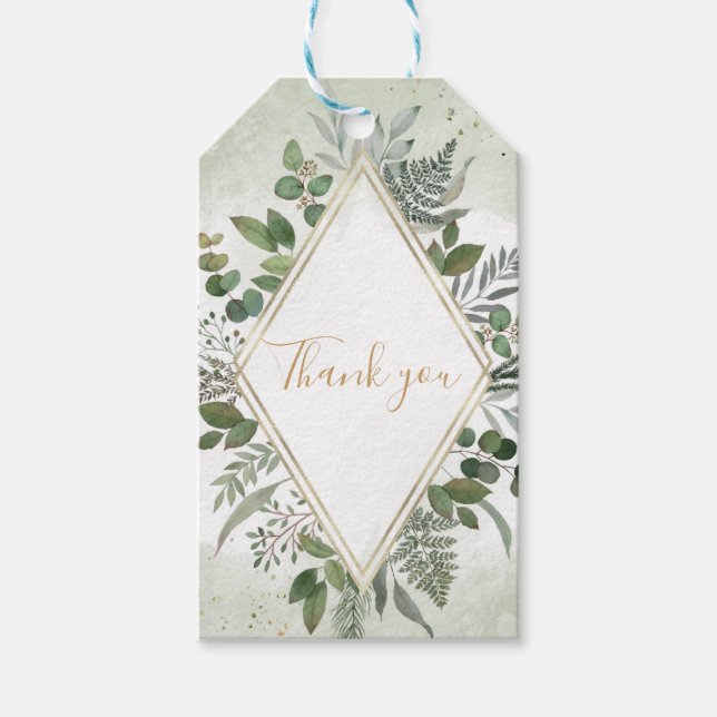 Greenery boho sage geometric wedding thank you geschenkanhänger (Vorderseite)