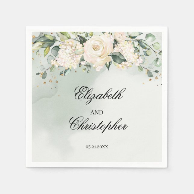 Greenery Boho White Floral Wedding Napkins Gold Serviette (Vorderseite)