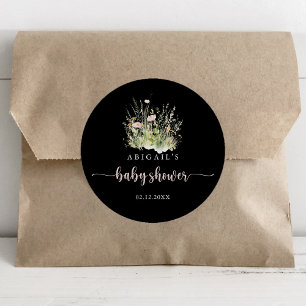 Greenery Boho Wildblume Black Baby Duwer Gefallen Runder Aufkleber