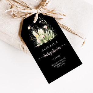 Greenery Boho Wildblume Black Baby Shower Geschenkanhänger