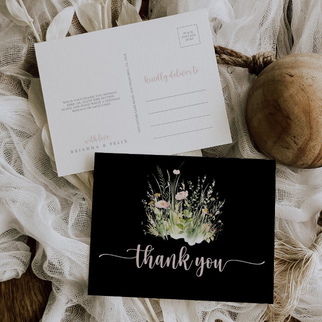 Greenery Boho Wildblume Black Danke Postcard Postkarte (Von Creator hochgeladen)
