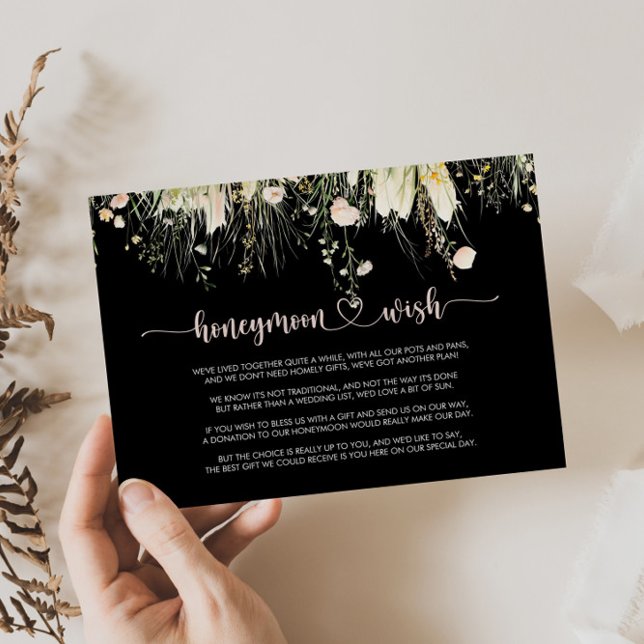 Greenery Boho Wildblume Black Honeymoon Wish Begleitkarte (Von Creator hochgeladen)