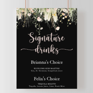 Greenery Boho Wildblume Black Signature Drinks Poster