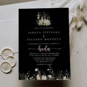 Greenery Boho Wildblume Black Spanish Wedding Einladung