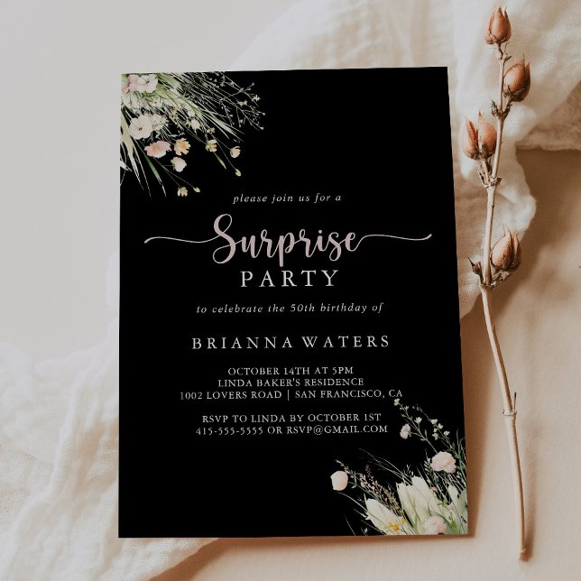 Greenery Boho Wildblume Black Surprise Party Einladung (Von Creator hochgeladen)