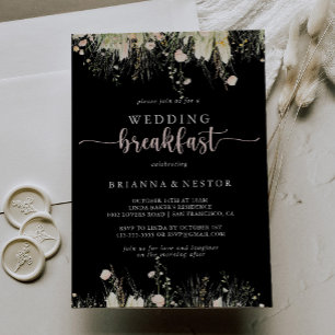Greenery Boho Wildblume Black Wedding Breakfast Einladung
