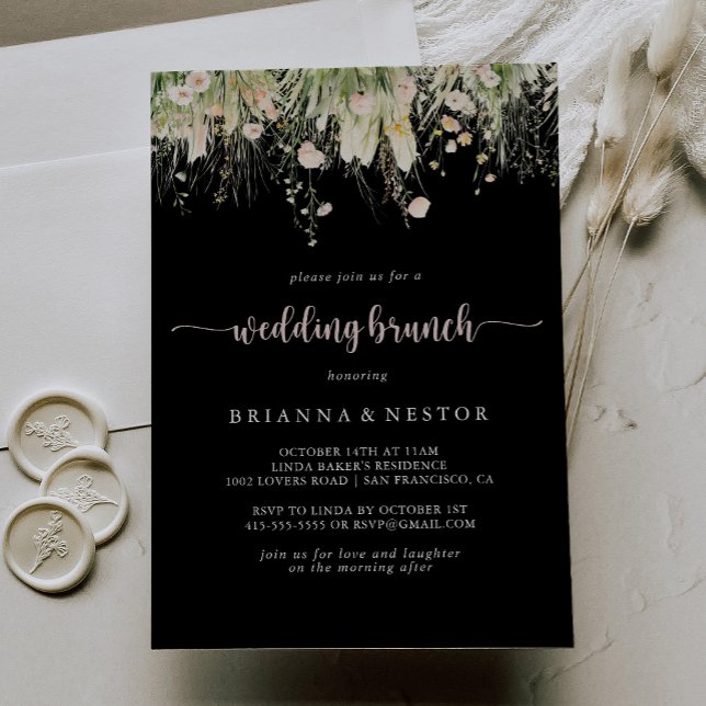Greenery Boho Wildblume Black Wedding Brunch Einladung (Von Creator hochgeladen)