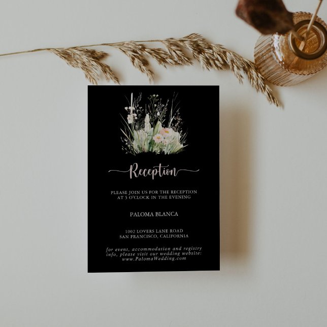 Greenery Boho Wildblume Black Wedding Reception Begleitkarte (Von Creator hochgeladen)