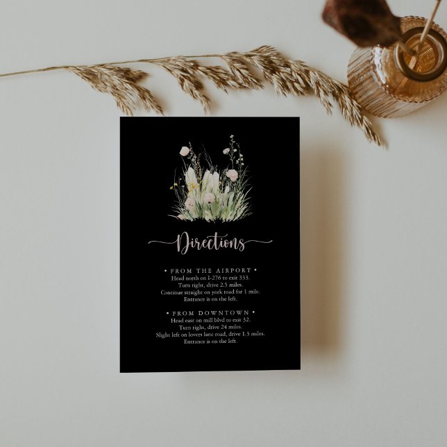 Greenery Boho Wildblume Black Wedding Route Begleitkarte (Von Creator hochgeladen)