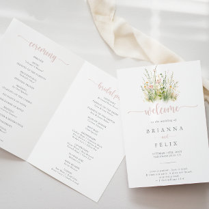 Greenery Boho Wildblume Folded Wedding Programm