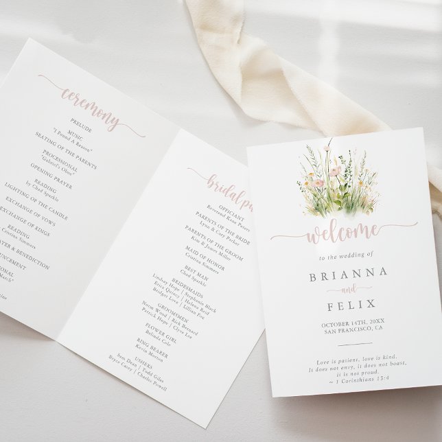 Greenery Boho Wildblume Folded Wedding Programm (Von Creator hochgeladen)