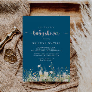 Greenery Boho Wildblume Navy Baby Shower Einladung