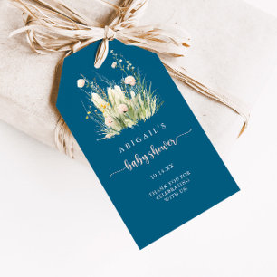 Greenery Boho Wildblume Navy Baby Shower Geschenkanhänger