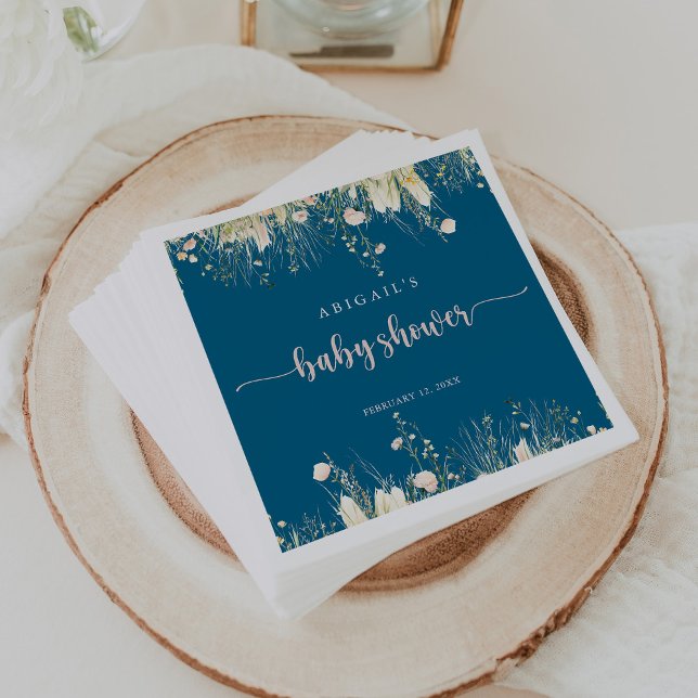 Greenery Boho Wildblume Navy Baby Shower Napkins Serviette (Von Creator hochgeladen)