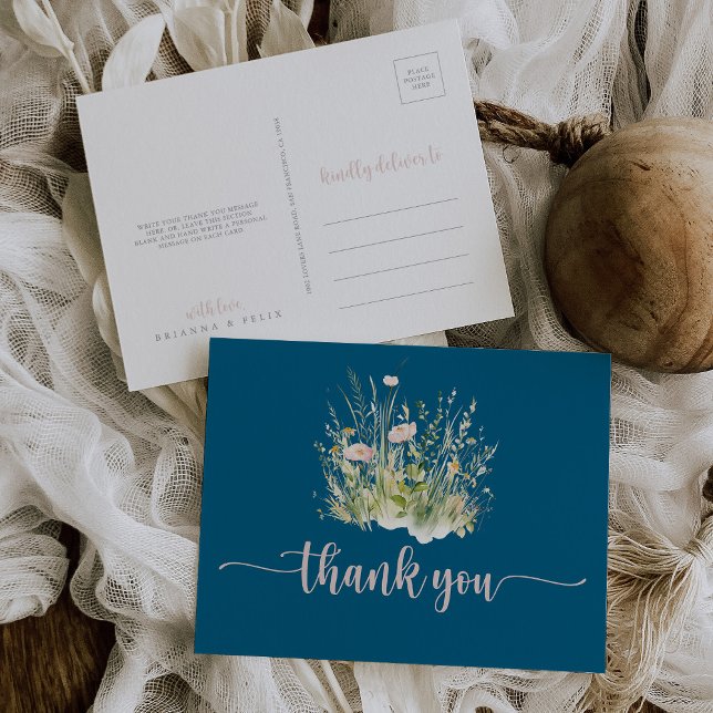 Greenery Boho Wildblume Navy Danke Postcard Postkarte (Von Creator hochgeladen)