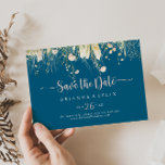 Greenery Boho Wildblume Navy Horizontal Wedding Save The Date<br><div class="desc">Diese grüne boho Wildblume Marine horizontalen Hochzeit speichern das Datum ist perfekt für eine rustikale Hochzeit. Die Wildblumen sind in rosa,  rot,  gelb und weiß gehalten und in eleganten Bouquets gehalten.</div>