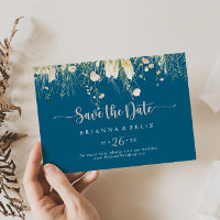 Greenery Boho Wildblume Navy Horizontal Wedding