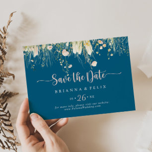 Greenery Boho Wildblume Navy Horizontal Wedding Save The Date