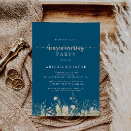 Greenery Boho Wildblume Navy Housewarming Party Einladung