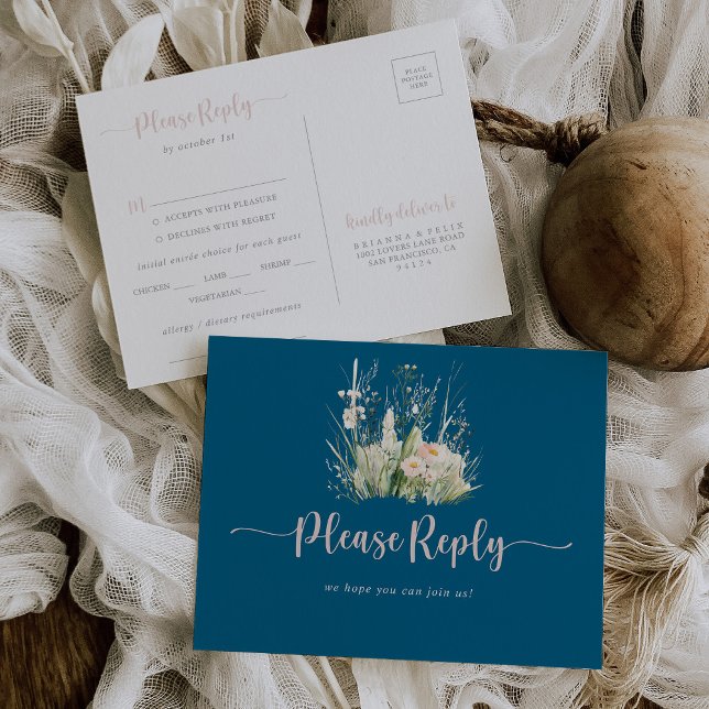 Greenery Boho Wildblume Navy Menü UAWG Postkarte (Von Creator hochgeladen)