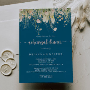 Greenery Boho Wildblume Navy Probe Dinner Einladung