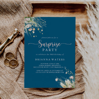 Greenery Boho Wildblume Navy Überraschungs-Party Einladung