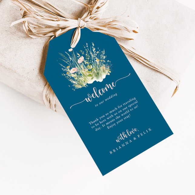Greenery Boho Wildblume Navy Wedding Willkommen Geschenkanhänger (Von Creator hochgeladen)