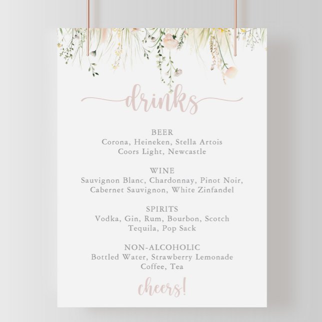 Greenery Boho Wildblume Wedding Drinks Menü Zeiche Poster (Von Creator hochgeladen)