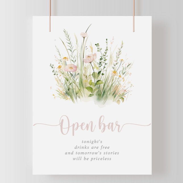 Greenery Boho Wildblume Wedding Open Bar Sign Poster (Von Creator hochgeladen)
