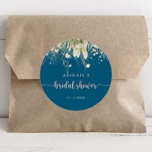 Greenery Boho Wildflower Navy Hochzeitsdusche Favo Runder Aufkleber