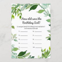Greenery Botanical Birthday Girl Game 12x18" Größe