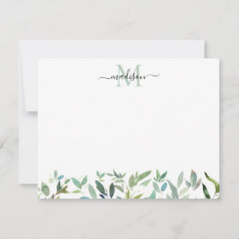 Greenery Botanical Eukalyptus Foliage Monogram Mitteilungskarte
