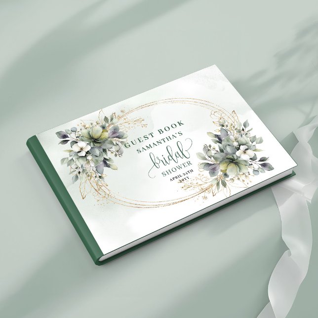 Greenery Botanical Gold Hochzeitsgästebuch Gästebuch (Greenery Botanical Gold Bridal Shower Guest Book)