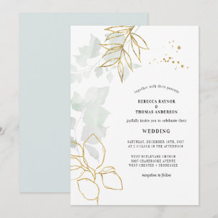 Greenery Botanical Gold Leaf Wedding Einladung